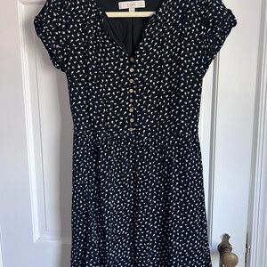 LOFT Black Dress with White Floral Pattern